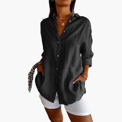Women's Woven Longline Blouse Button Front - Vonnera