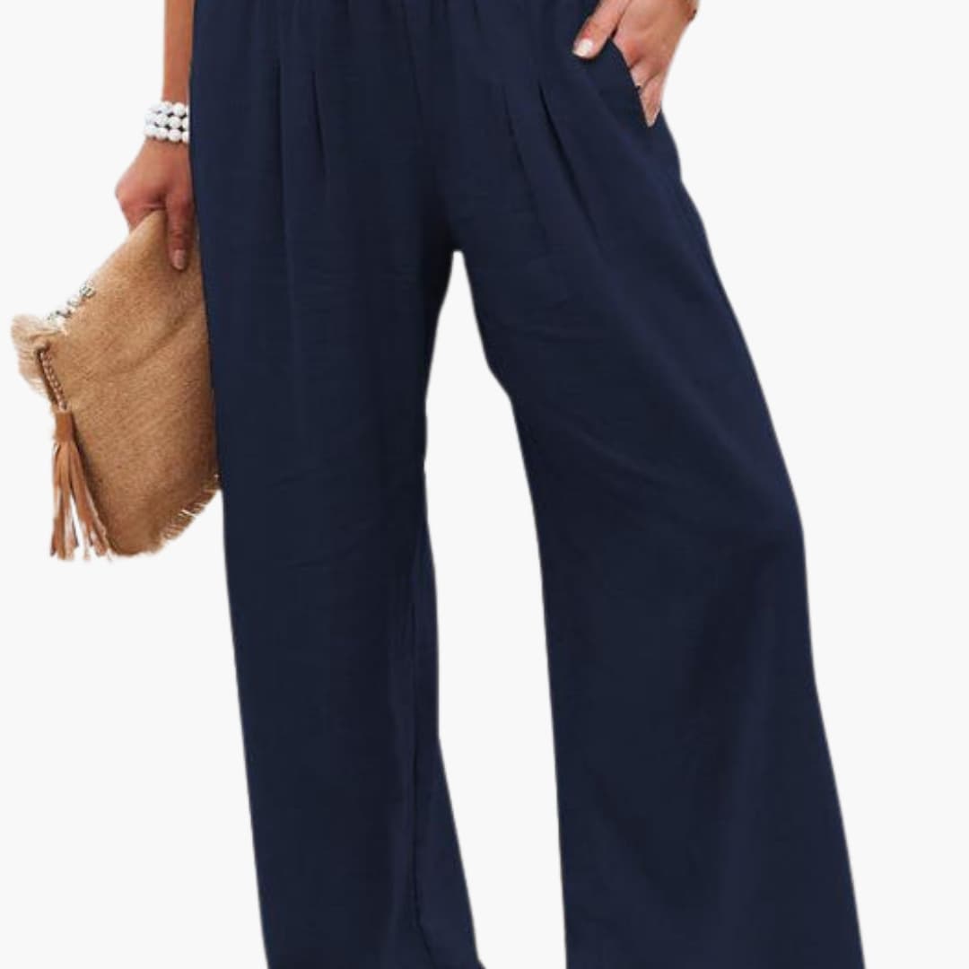 Women's Loose Fit Elastic Waist Pants with Side Pockets