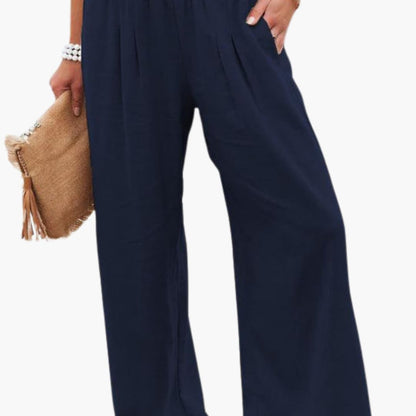Women's Loose Fit Elastic Waist Pants with Side Pockets