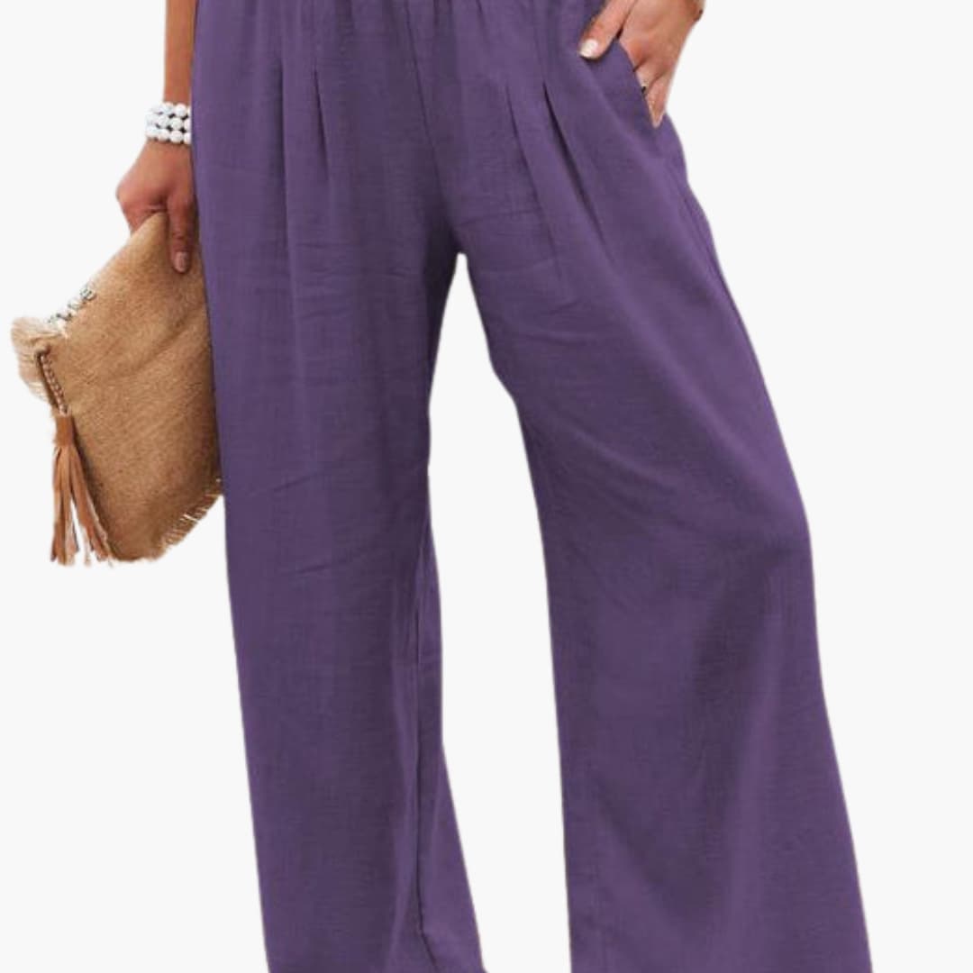 Women's Loose Fit Elastic Waist Pants with Side Pockets