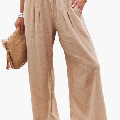 Women's Loose Fit Elastic Waist Pants with Side Pockets