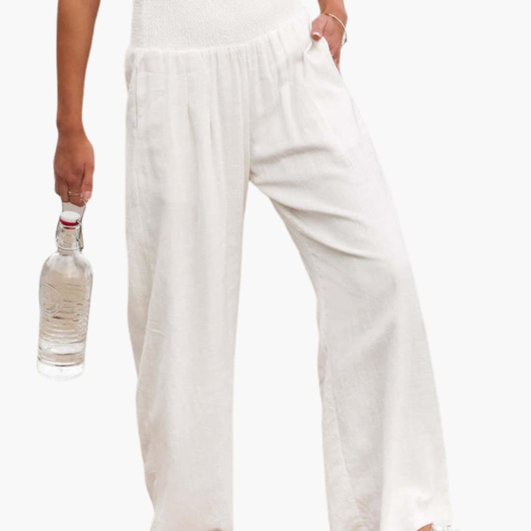 Women's Loose Fit Elastic Waist Pants with Side Pockets - Vonnera