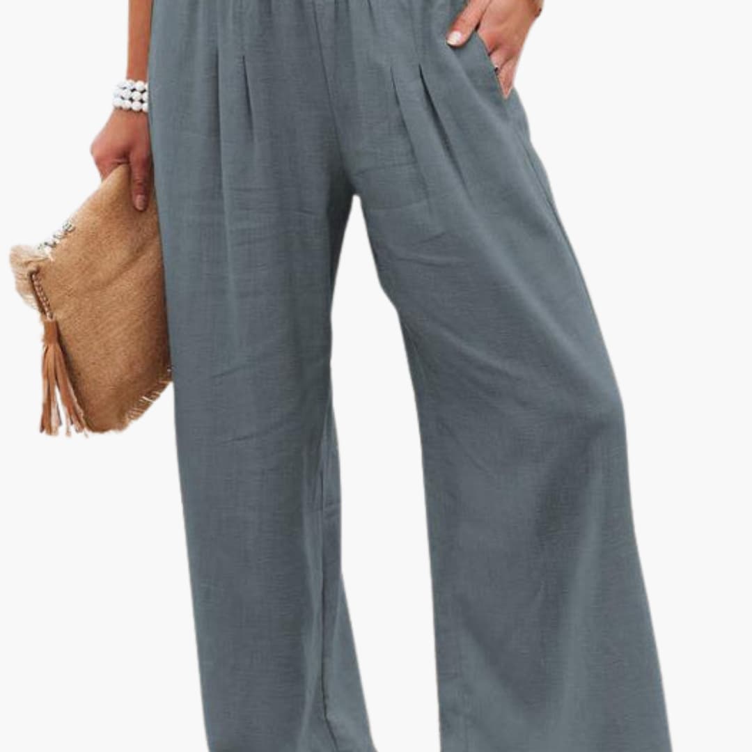 Women's Loose Fit Elastic Waist Pants with Side Pockets