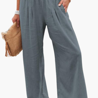Women's Loose Fit Elastic Waist Pants with Side Pockets