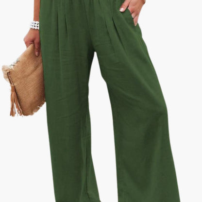 Women's Loose Fit Elastic Waist Pants with Side Pockets