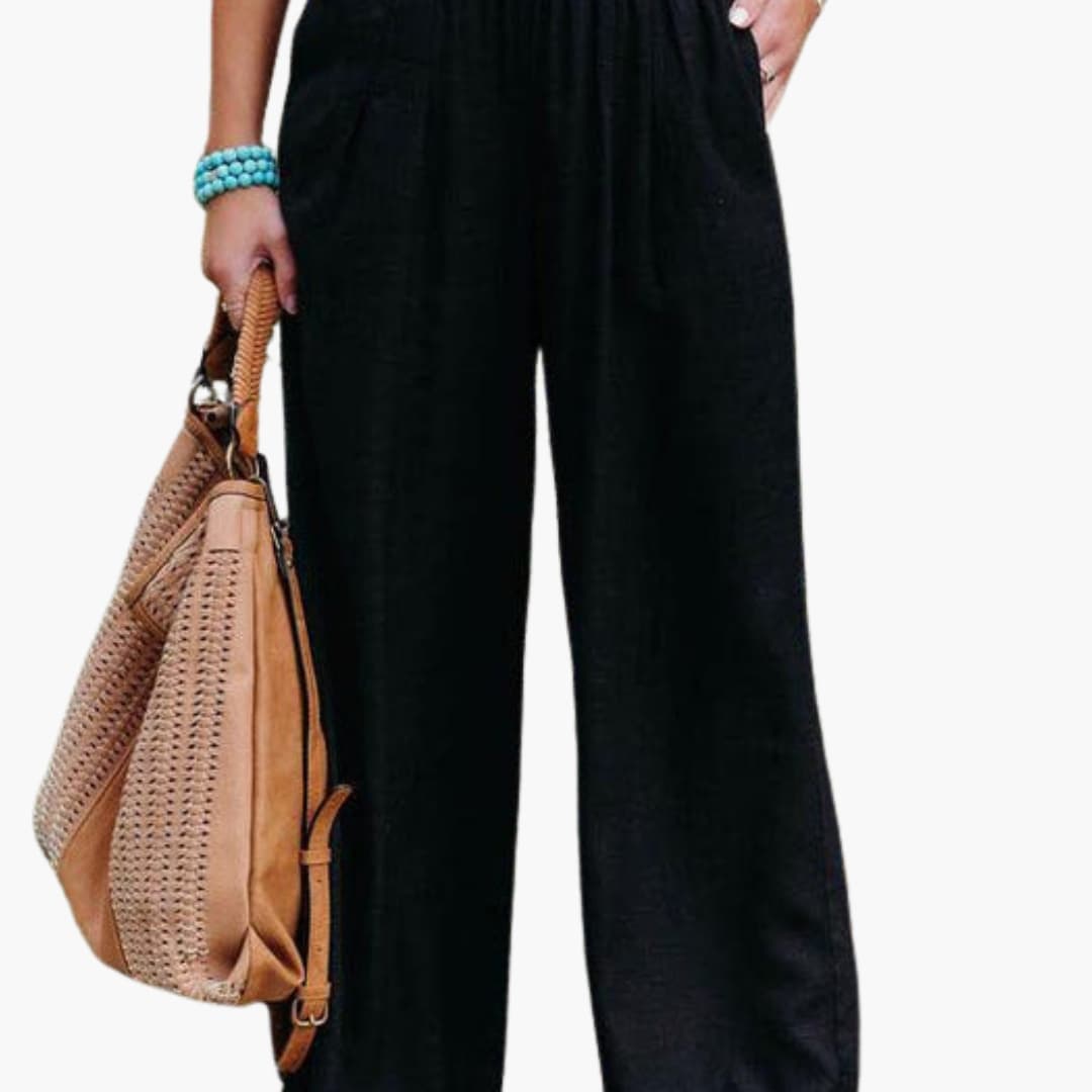 Women's Loose Fit Elastic Waist Pants with Side Pockets