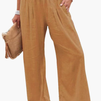 Women's Loose Fit Elastic Waist Pants with Side Pockets