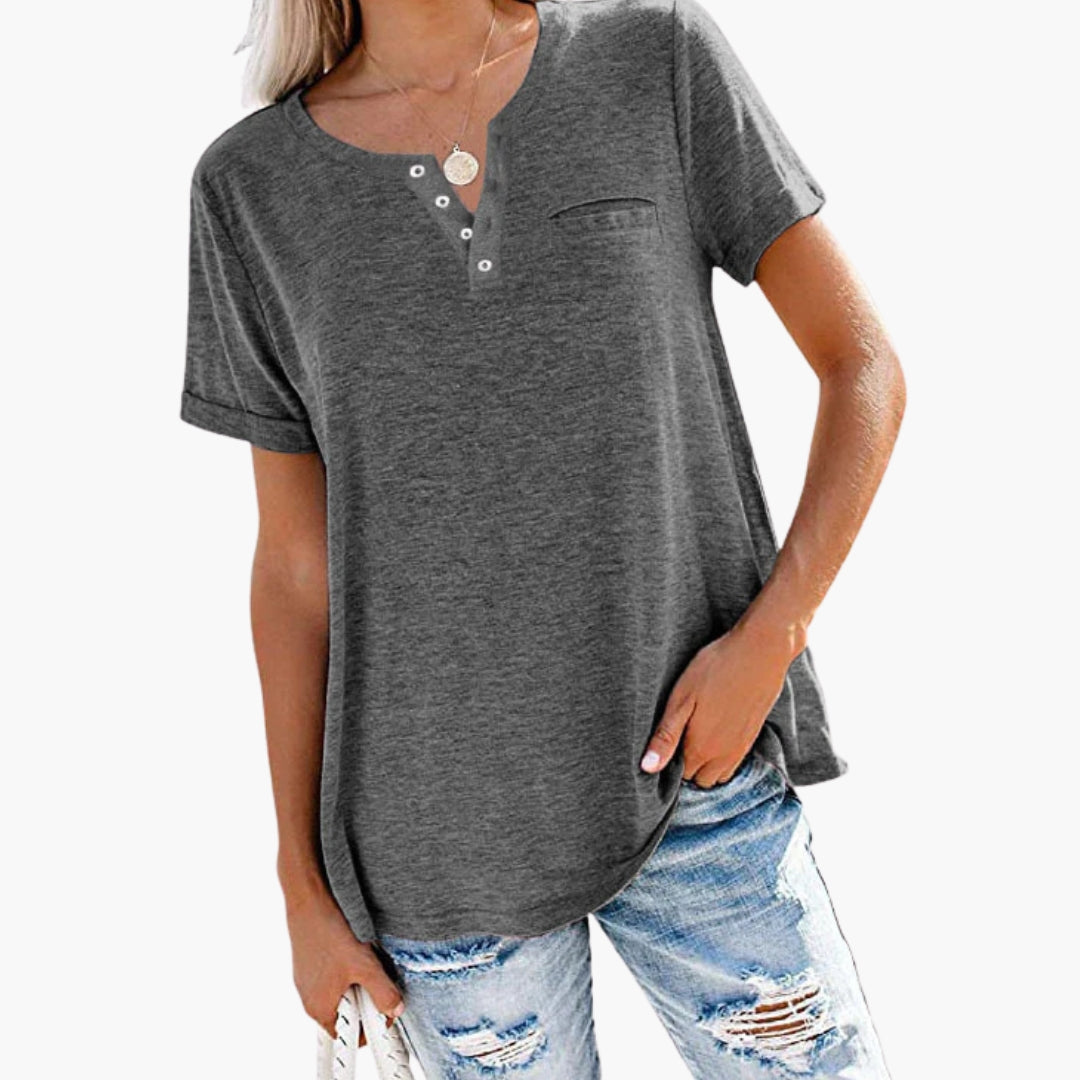 Women's Relaxed Fit T-Shirt Button Front Cotton - Vonnera