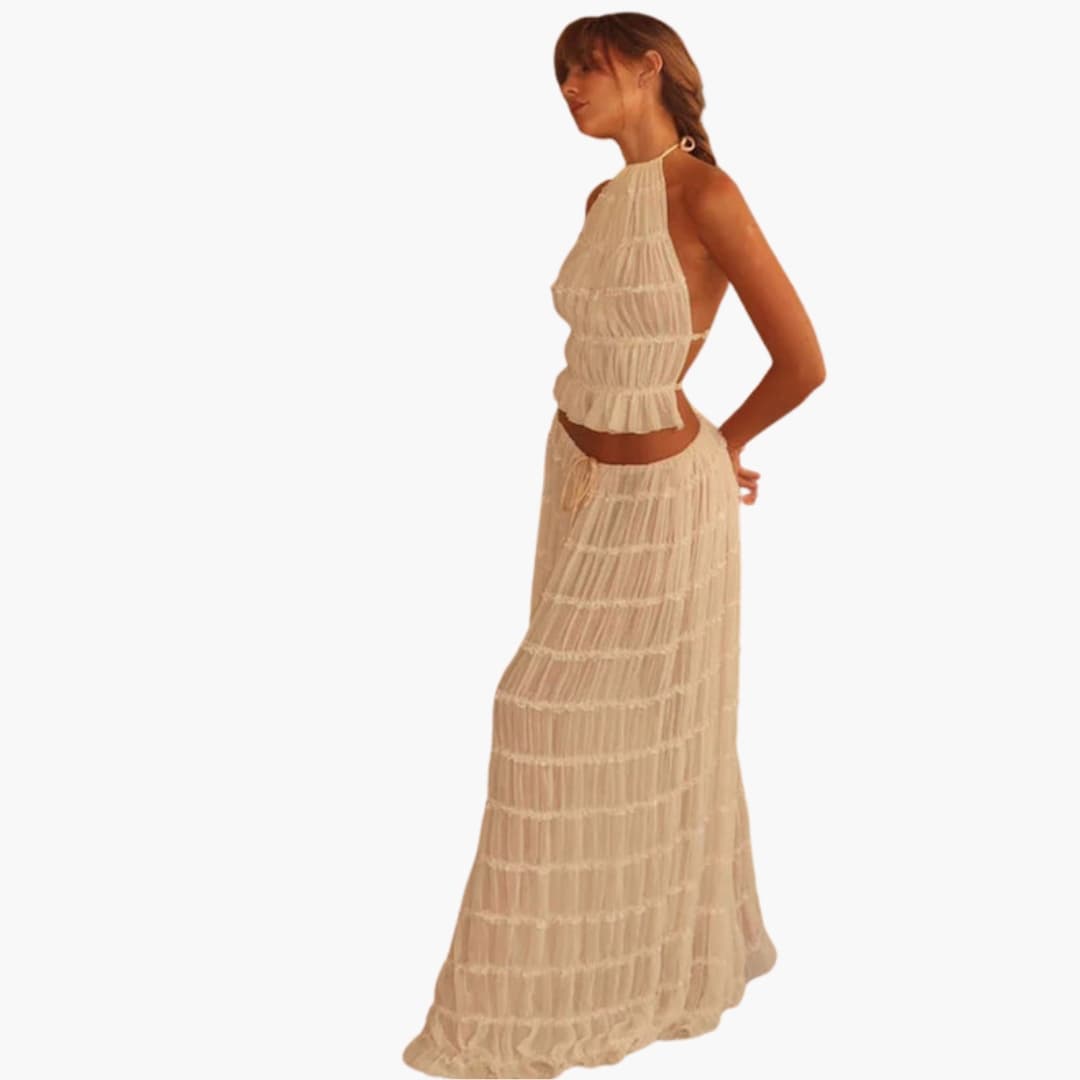 Women's Maxi Dress Adjustable Ruffle Trim - Vonnera