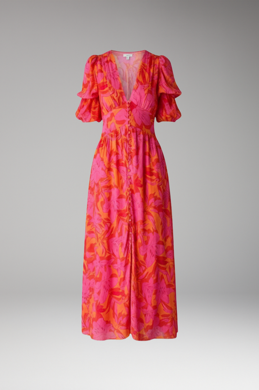 Women's V Neck Maxi Dress Puff Sleeves - Vonnera
