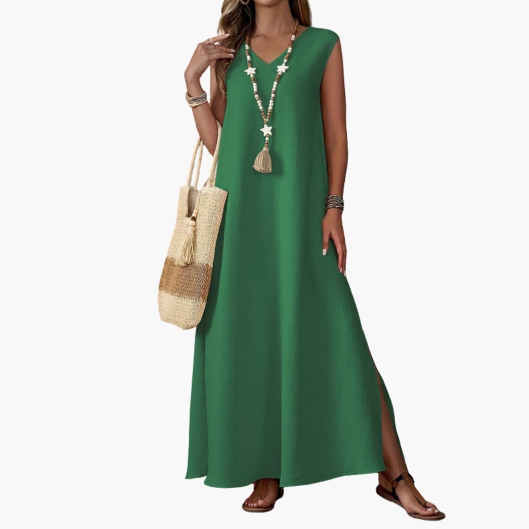 Women's V Neck Maxi Dress Side Slit - Vonnera