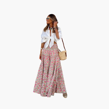 Women's Floral Maxi Skirt Elastic Waistband