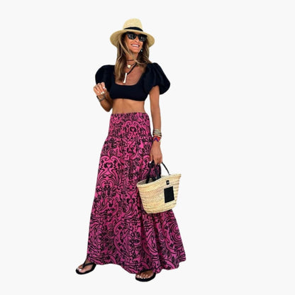 Women's Floral Maxi Skirt Elastic Waistband - Vonnera