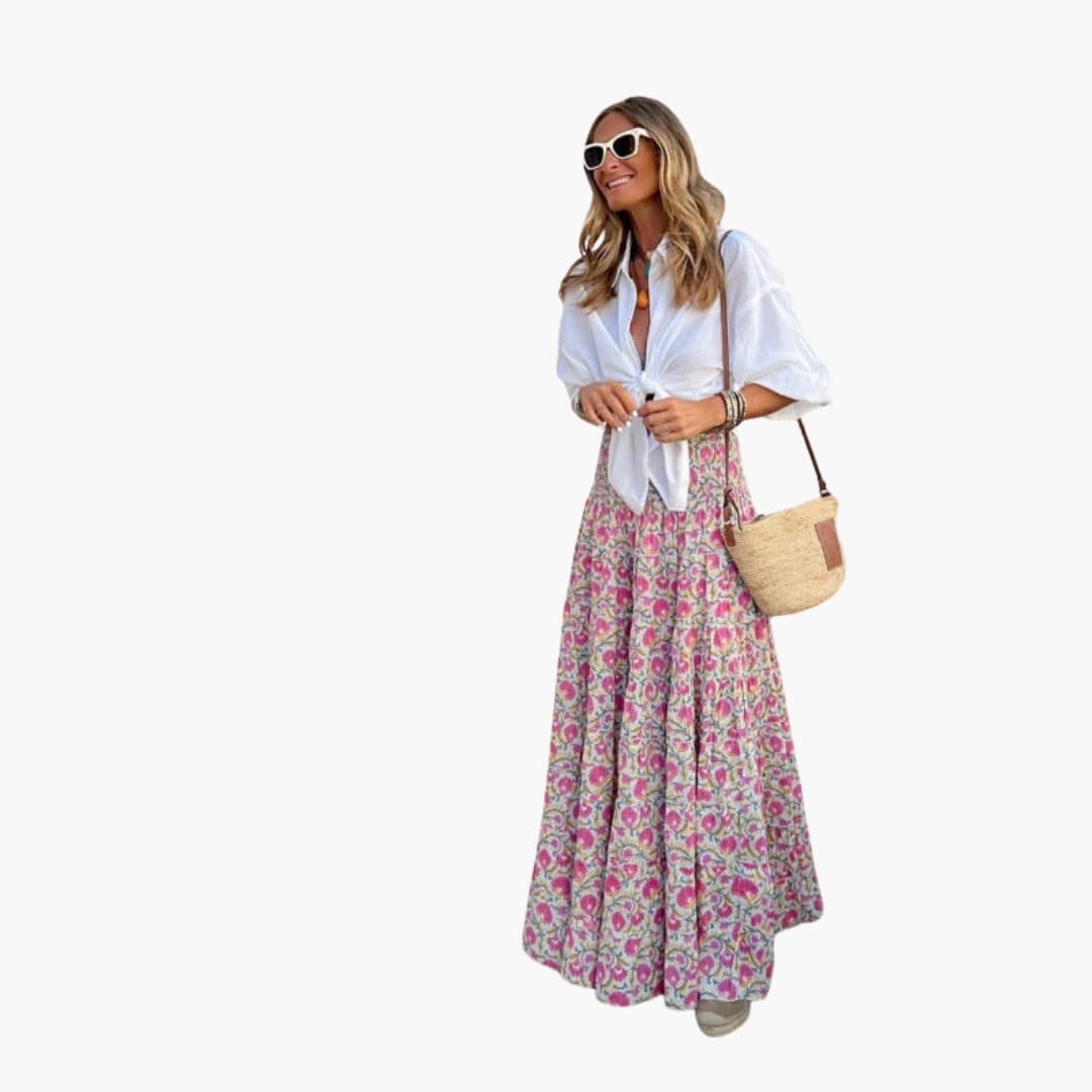 Women's Floral Maxi Skirt Elastic Waistband