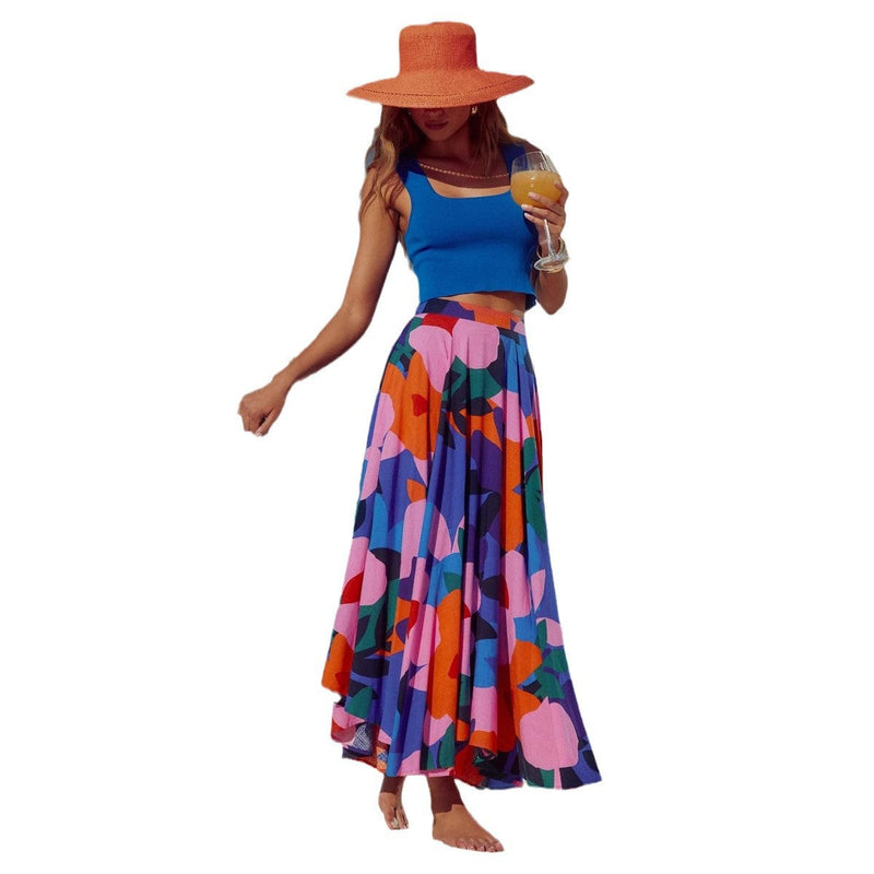 Women's Graphic Print Maxi Skirt Elastic Waistband - Vonnera