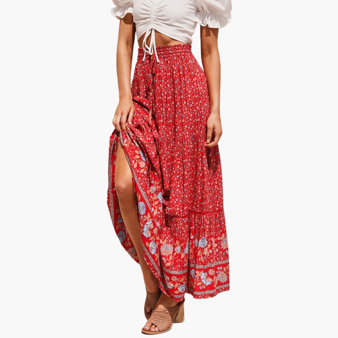 Women's Maxi Skirt Elastic Waist Floral Print - Vonnera