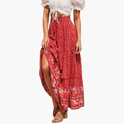 Women's Maxi Skirt Elastic Waist Floral Print - Vonnera