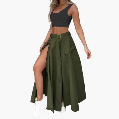 Women's Maxi Skirt Side Pockets High Slit - Vonnera