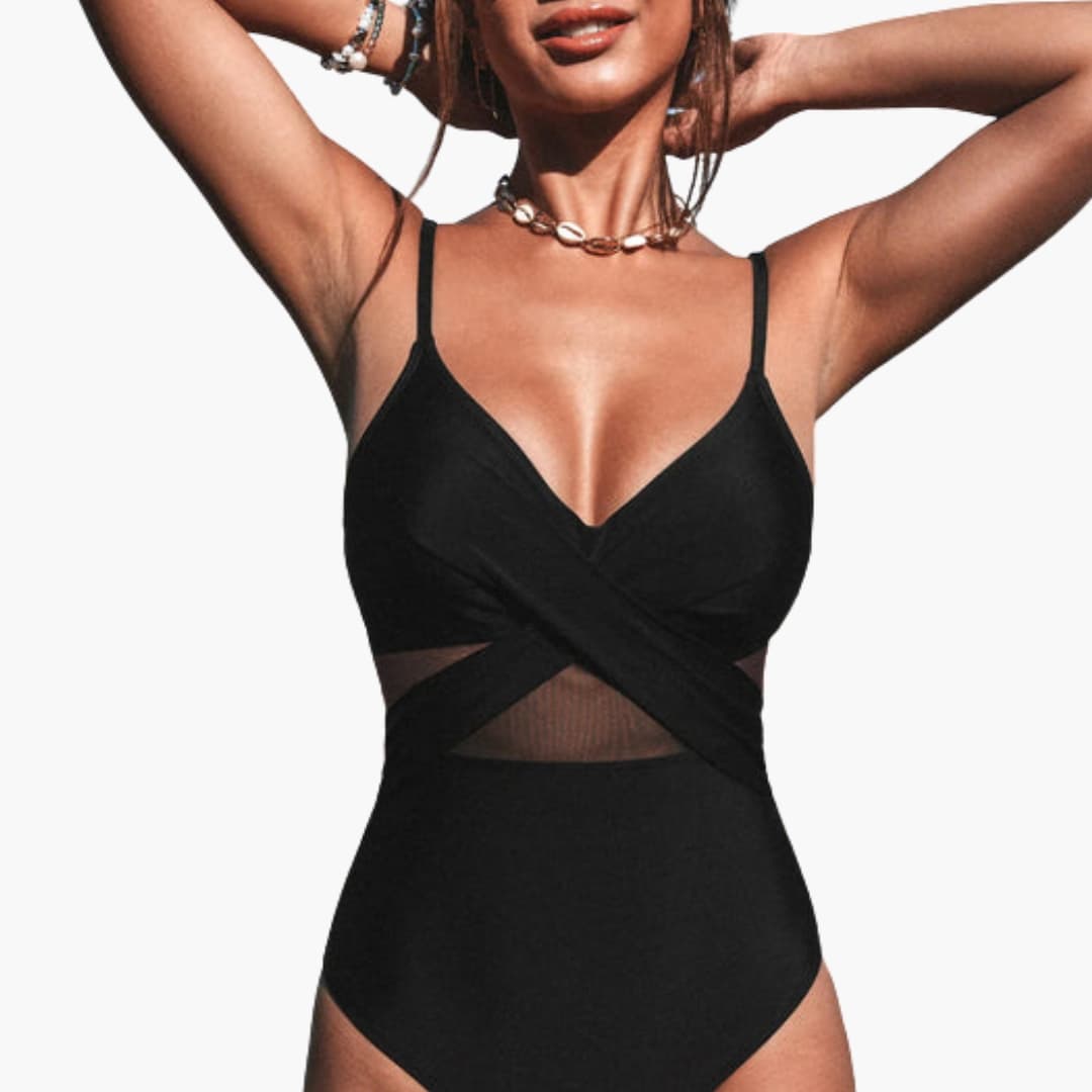 Women's Mesh One-Piece Swimsuit Adjustable Strap Low Back