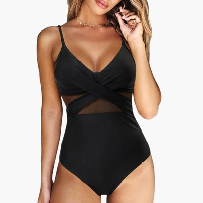 Women's Mesh One-Piece Swimsuit Adjustable Strap Low Back - Vonnera
