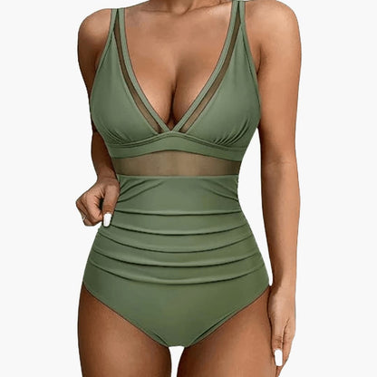 Women's Mesh One-Piece Swimsuit High-Cut Leg