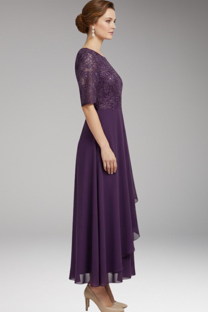 Women's Midi Dress High Waist Short Sleeves
