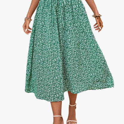 Women's Elastic Waist Midi Skirt Floral Print - Vonnera