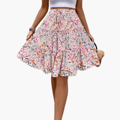 Women's Elastic Waist Midi Skirt Ruffled Hem - Vonnera