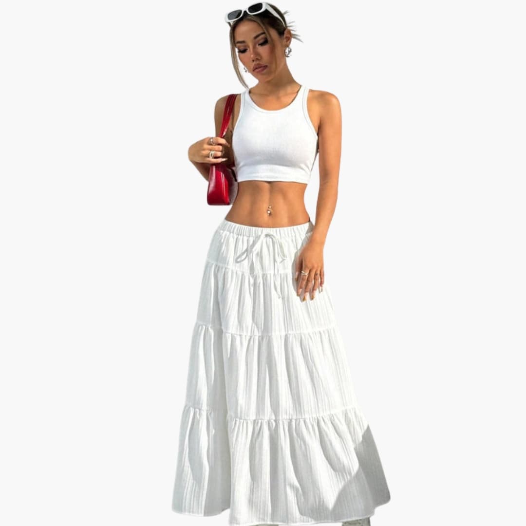 Women's Midi Skirt Lace-Up Waist Straight Hem - Vonnera