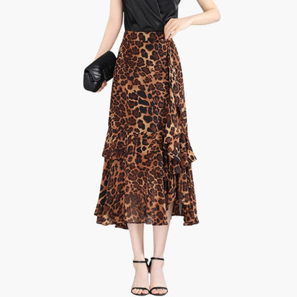 Women's Elastic Waist Midi Skirt with Side Split - Vonnera