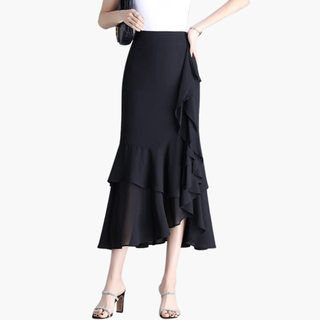 Women's Elastic Waist Midi Skirt with Side Split