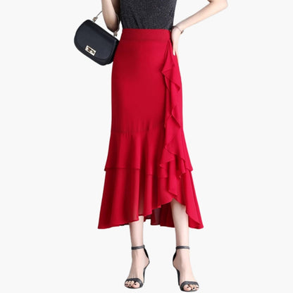 Women's Elastic Waist Midi Skirt with Side Split