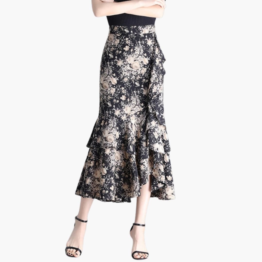 Women's Elastic Waist Midi Skirt with Side Split
