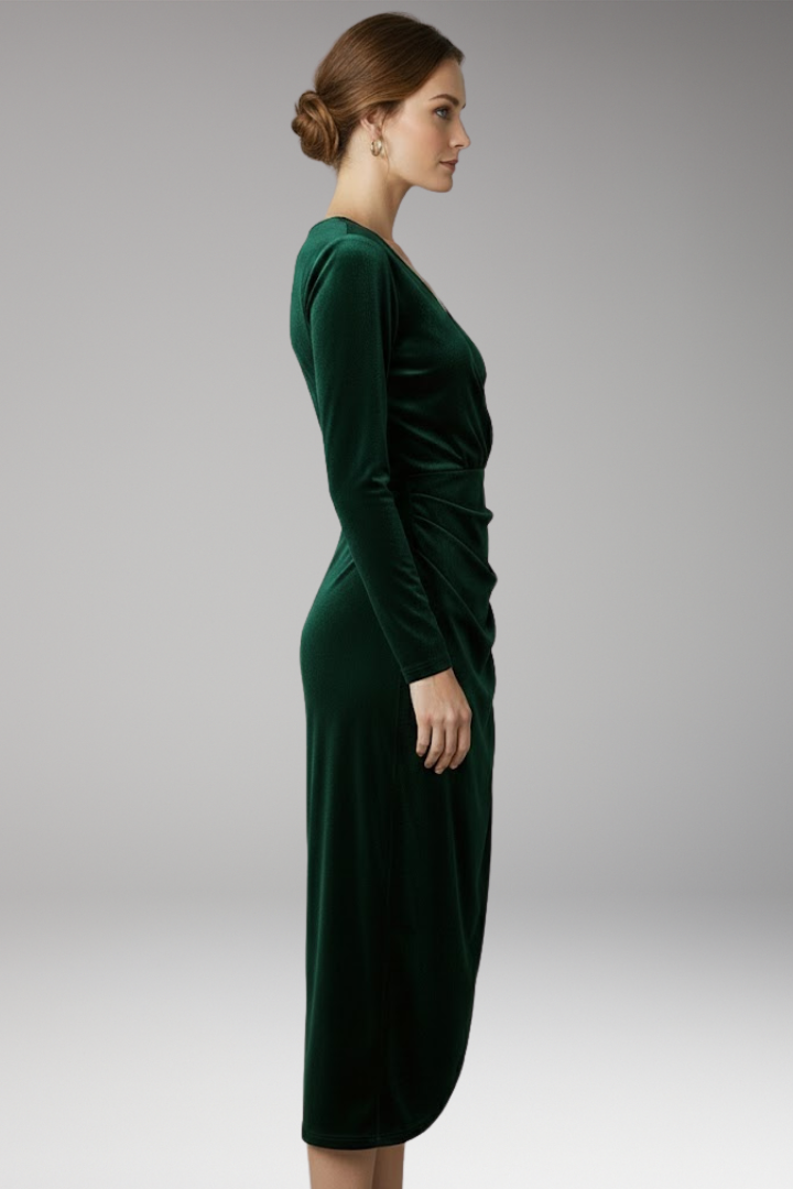 Women's Velvet Midi Dress Flowing Silhouette Black