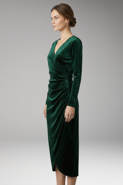 Women's Velvet Midi Dress Flowing Silhouette Black