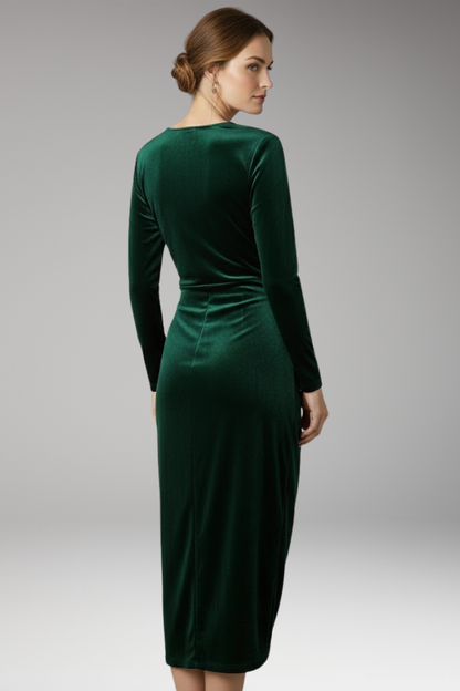 Women's Velvet Midi Dress Flowing Silhouette Black