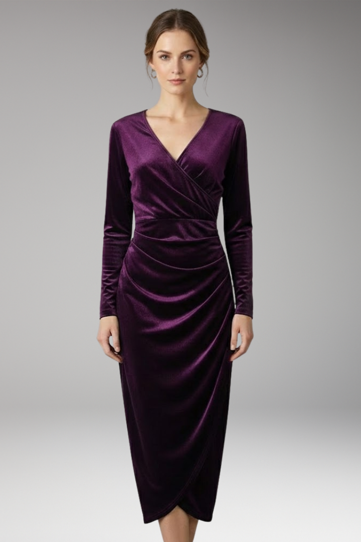 Women's Velvet Midi Dress Flowing Silhouette Black