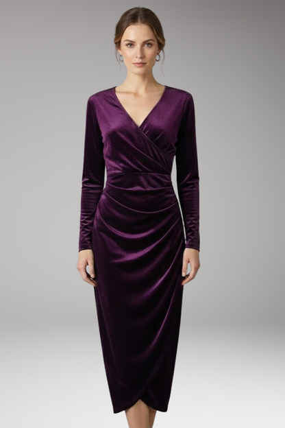 Women's Velvet Midi Dress Flowing Silhouette Black