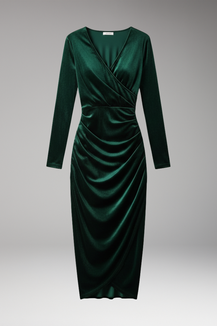 Women's Velvet Midi Dress Flowing Silhouette Black - Vonnera