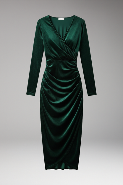 Women's Velvet Midi Dress Flowing Silhouette Black - Vonnera