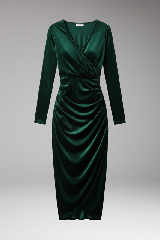 Women's Velvet Midi Dress Flowing Silhouette Black - Vonnera