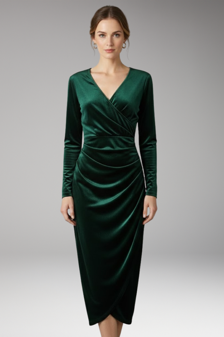 Women's Velvet Midi Dress Flowing Silhouette Black