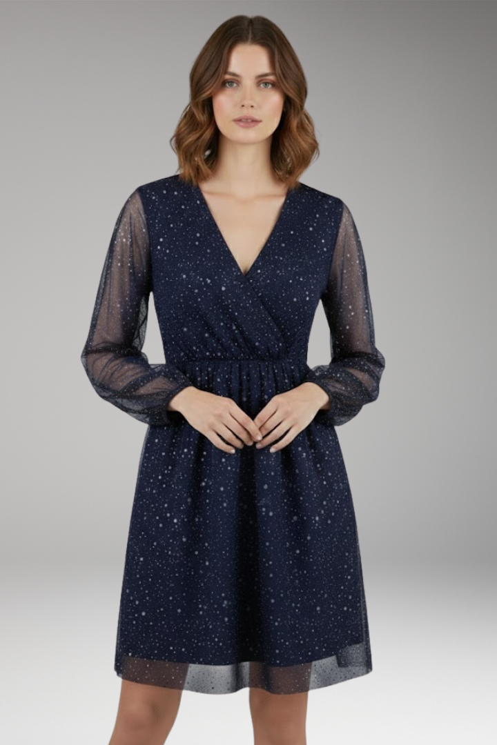 Women's Balloon Sleeve Mini Dress Surplice Neckline