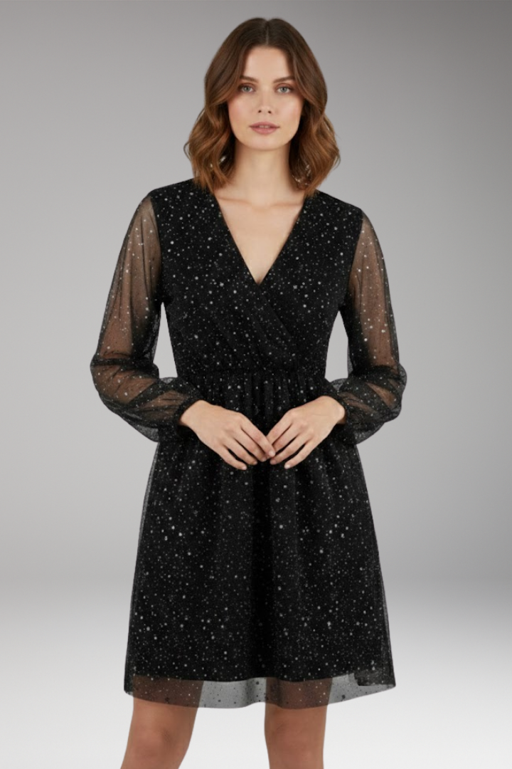 Women's Balloon Sleeve Mini Dress Surplice Neckline