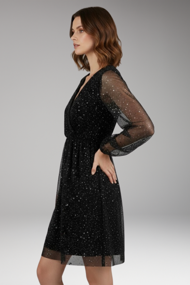 Women's Balloon Sleeve Mini Dress Surplice Neckline