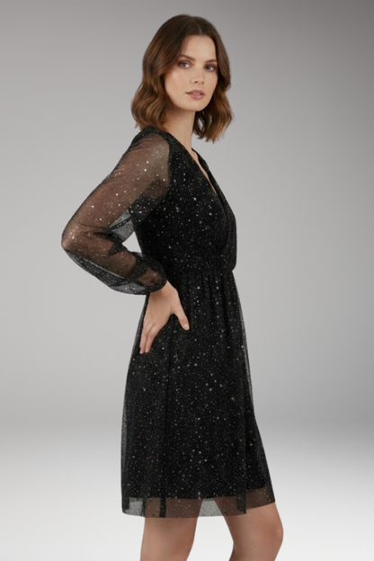 Women's Balloon Sleeve Mini Dress Surplice Neckline