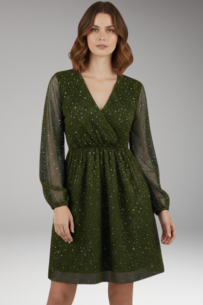 Women's Balloon Sleeve Mini Dress Surplice Neckline