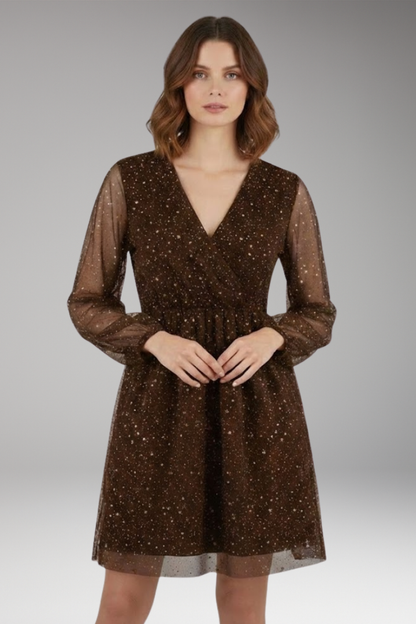 Women's Balloon Sleeve Mini Dress Surplice Neckline