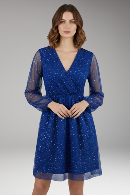 Women's Balloon Sleeve Mini Dress Surplice Neckline