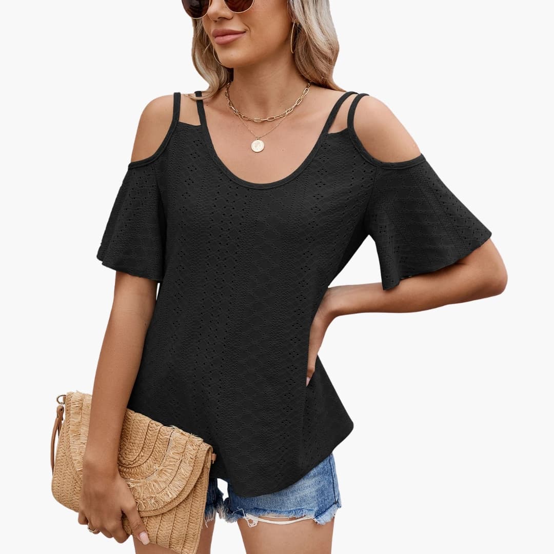 Women's V-Neck Short Sleeve Off Shoulder T-Shirt - Vonnera